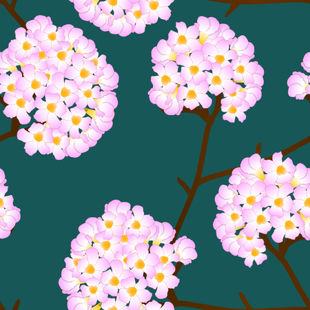 Pink Trumpet Flower on Green Background. Vector Illustration.のイラスト素材