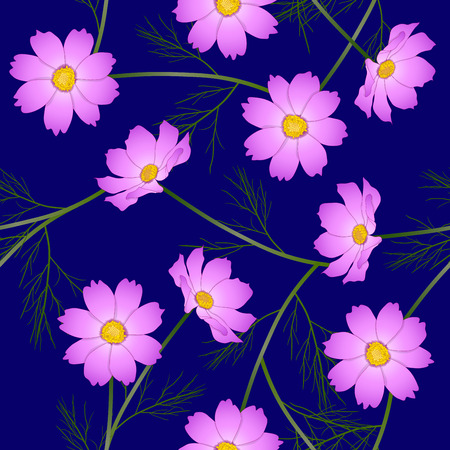 Pink Cosmos Flower on Blue Background. Vector Illustration.のイラスト素材