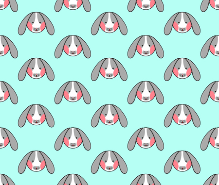 Rabbit Seamless on blue mint Background vector illustration.のイラスト素材