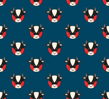 Cow Seamless on indigo blue Background Vector illustration.のイラスト素材
