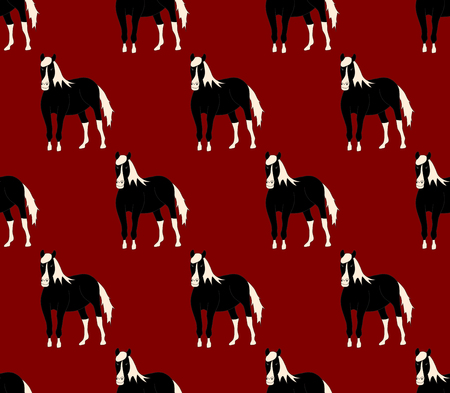 Black Horse on Red Cartoon Background. Vector Illustration.のイラスト素材