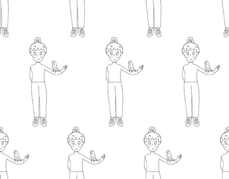 Boy with Colorful Parrot and Hamster on White Background. Vector Illustration.のイラスト素材