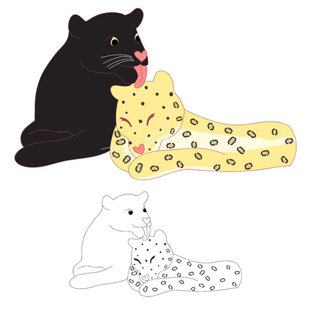 Black panther and Leopard Lover. Vector Illustration. isolated on White Background.のイラスト素材