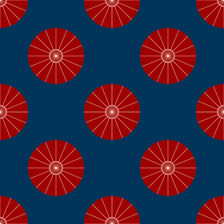 Red Umbrella Top View Vector Illustration. Parasol Flat Sign Seamless on Indigo Blue Background.のイラスト素材