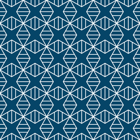 Indigo Blue Star Square Pattern Seamless Background. Vector Illustration.のイラスト素材