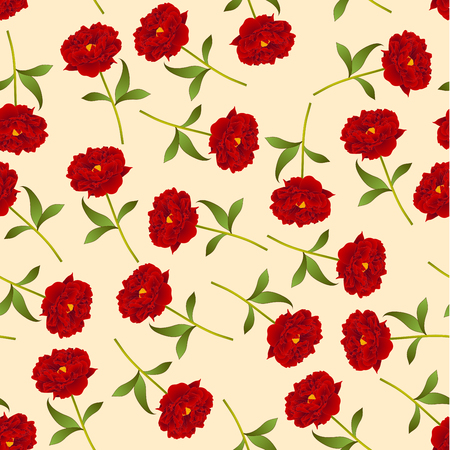 Red Peony Seamless on Ivory Beige Background. Vector Illustration.のイラスト素材