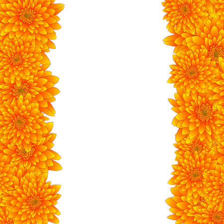 Yellow Chrysanthemum Border isolated on White Background. Vector Illustration.のイラスト素材