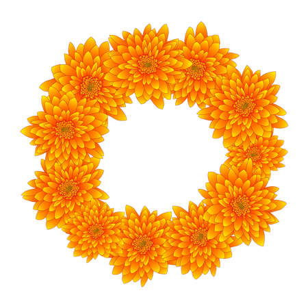 Yellow Chrysanthemum Wreath isolated on White Background. Vector Illustration.のイラスト素材