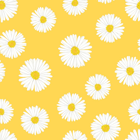 White Aster, Daisy Seamless on Yellow Background. Vector Illustration.のイラスト素材
