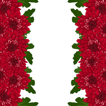 Red Chrysanthemum Border isolated on White Background. Vector Illustration.のイラスト素材