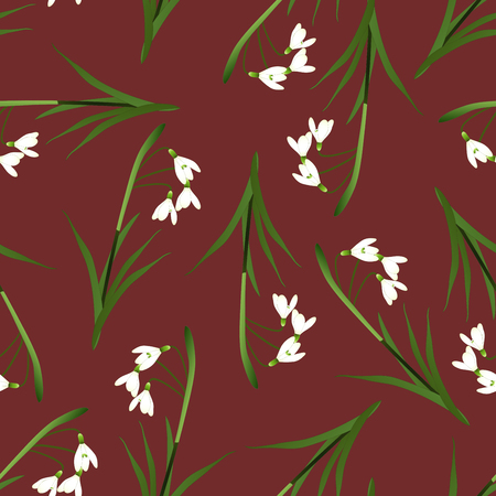 White Snowdrop Seamless on Red Background. Vector Illustration.&#xA;のイラスト素材