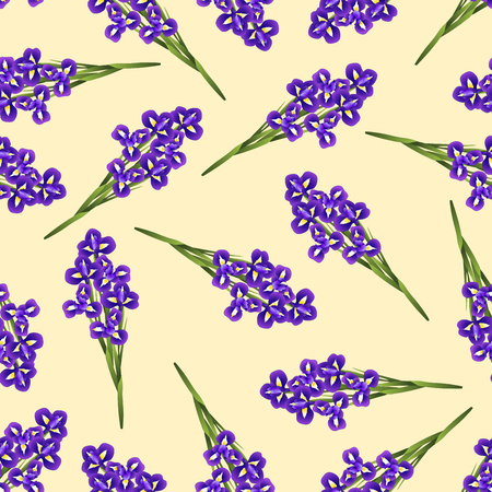 Dark Blue Purple Iris Flower on Beige Ivory Background. Vector Illustration.のイラスト素材