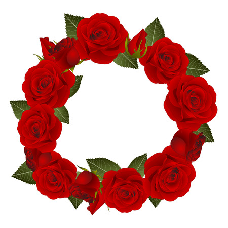Red Rose Flower Wreath. isolated on White Background. Vector Illustration.のイラスト素材