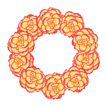 Begonia Flower, Picotee Sunburst Wreath. Vector Illustration.のイラスト素材