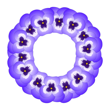 Violet Viola Garden Pansy Flower Wreath. Vector Illustration.のイラスト素材