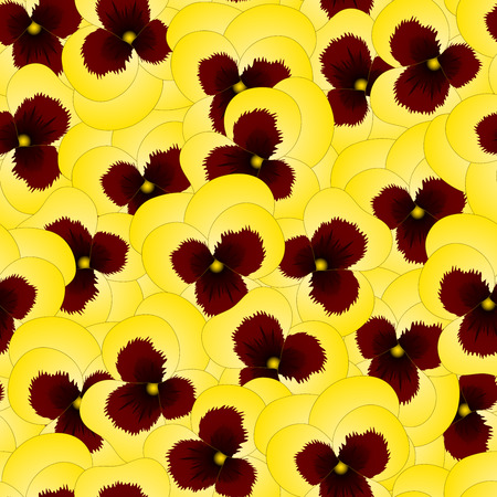 Yellow Viola Garden Pansy Flower Seamless Background. Vector Illustration.のイラスト素材