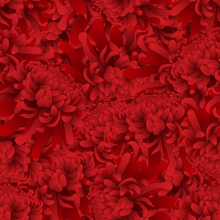 Red Chrysanthemum, Kiku Japanese Flower Seamless Background. Vector Illustration.のイラスト素材