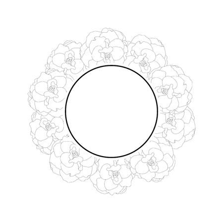 Begonia Flower Outline, Picotee Banner Wreath. Vector Illustration.のイラスト素材