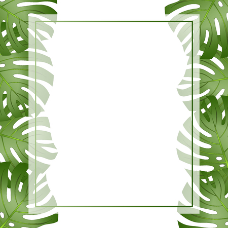Philodendron Monstera Leaf Banner Card Border. Vector Illustration.のイラスト素材