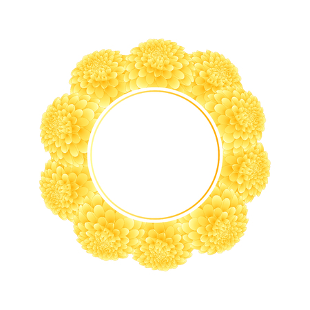 Yellow Dahlia Banner Wreath. Mexico's national flower. Vector Illustration.のイラスト素材