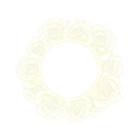 White Rose Flower Banner Wreath. isolated on White Background. Vector Illustration.のイラスト素材
