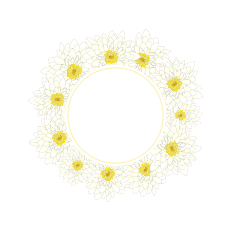 White Chrysanthemum Banner Wreath. Vector Illustration.のイラスト素材