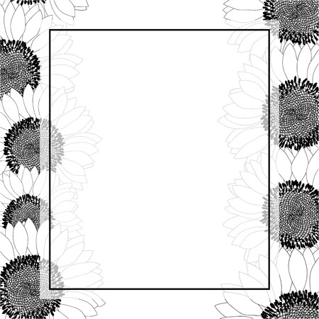 Sunflower Banner Card Border Outline isolated on White Background. Vector Illustration.のイラスト素材