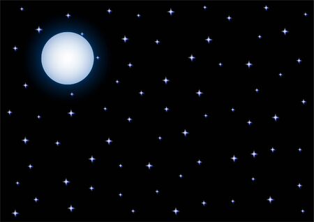 Full Moon and Starry Night Sky on Black Background Vector Illustration.のイラスト素材