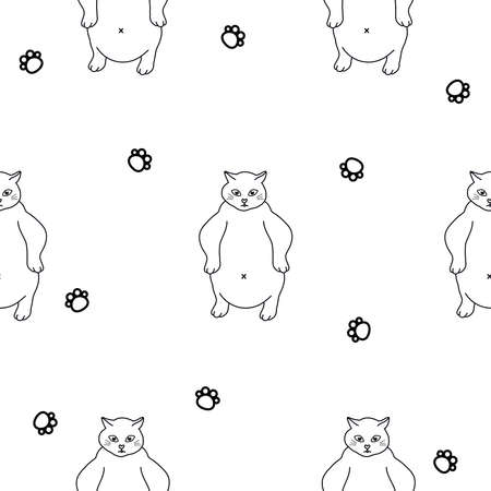 Cat Line Seamless on White Background Vector Illustrationのイラスト素材