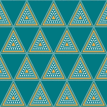 Yellow White Triangle Aztec on Blue Background. Vector Illustration