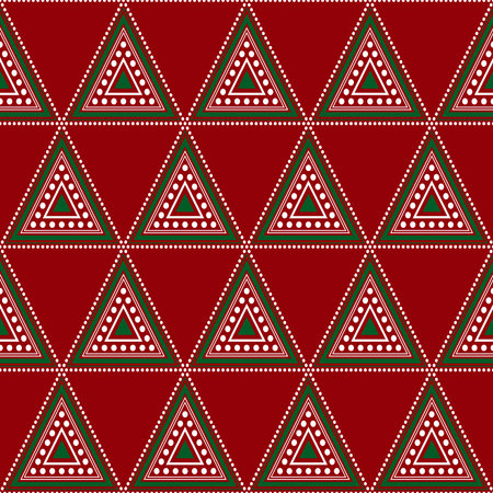 Christmas Green Tree Aztec on Red Background. Vector Illustrationのイラスト素材