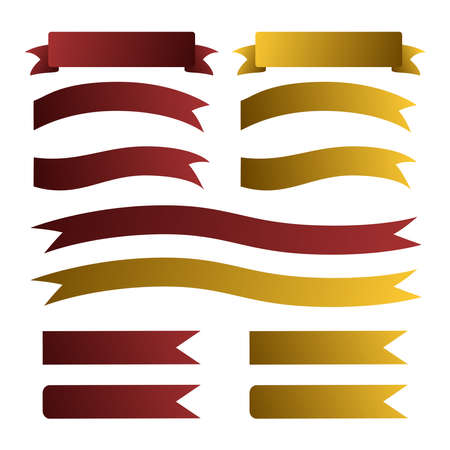 Red and Gold Ribbon Banner Set. Vector Illustration.のイラスト素材