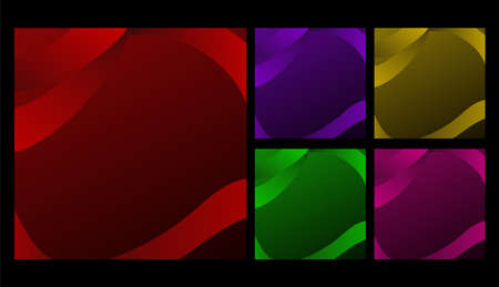Colorful Ribbon Gradient Template Banner Set. Red, Purple, Yellow, Pink, Green Square Background. Vector Illustration.のイラスト素材