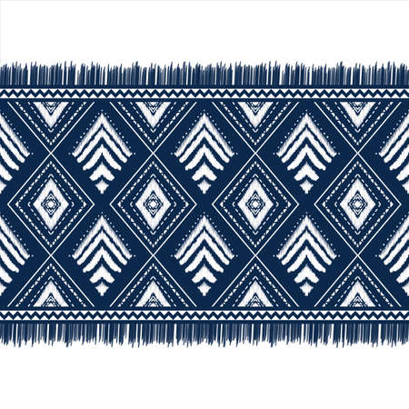 White Diamond on Indigo Blue. Geometric ethnic oriental pattern traditional Design for background,carpet,wallpaper,clothing,wrapping,Batik,fabric, illustration embroidery style.の写真素材