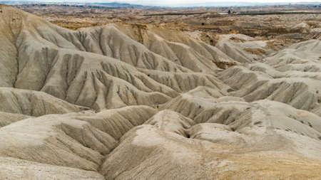 lunar landscape with badlands formations with incredible shapes in Murciaの写真素材