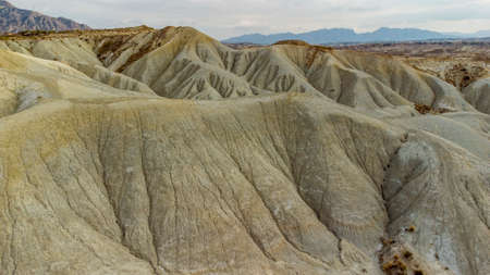 lunar landscape with badlands formations with incredible shapes in Murciaの写真素材