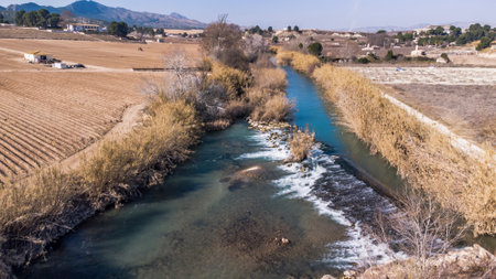image made with a drone of the course of the river safe in Murciaの写真素材