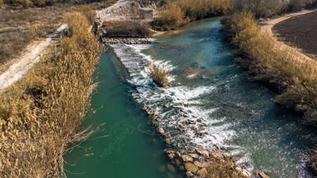 image made with a drone of the course of the river safe in Murciaの写真素材