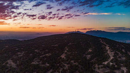 landscape of a sunset in the mountainsの写真素材