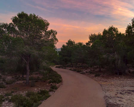 landscape of a sunset in the mountains from a drone with incredible colorsの写真素材