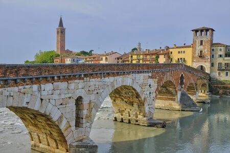 Close view of the roman bridge in Veronaの写真素材
