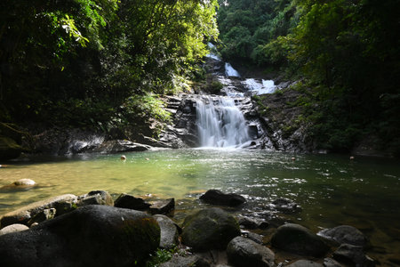 The beautiful countryside waterfall with emerald pools at Lampee Waterfall National Park, Phang Nga, Thailand.の写真素材