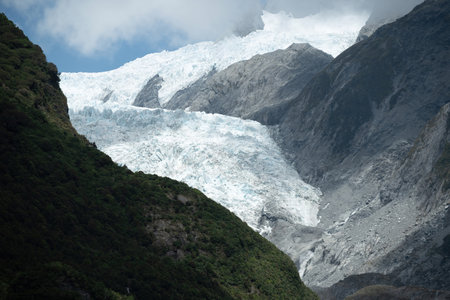 Close up of remaining glacier on the mountain in Franz Josef Glacier, Westland National Park, West Coast of New Zealand.の写真素材