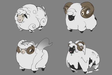 An isolated hand drawn sketches of the adorable sheep on the simple flat background.の写真素材