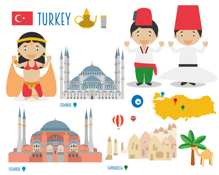 Turkey Flat Icon Set Travel and tourism concept. Vector illustrationのイラスト素材