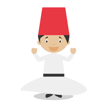 Character from Turkey. Whirling Dervishes dressed in the traditional way Vector Illustration. Kids of the World Collection.のイラスト素材
