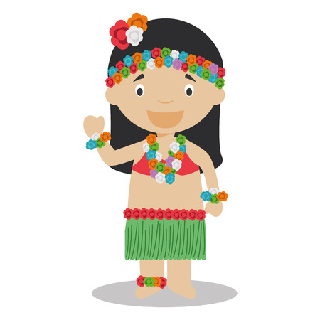 Character from Hawaii dressed in the traditional way Vector Illustration. Kids of the World Collection.のイラスト素材