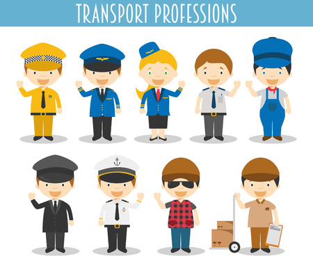 Vector Set of Transport Professions in cartoon styleのイラスト素材