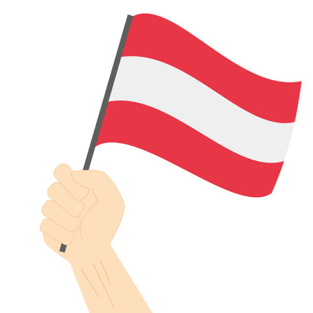 Hand holding and raising the national flag of Austriaのイラスト素材