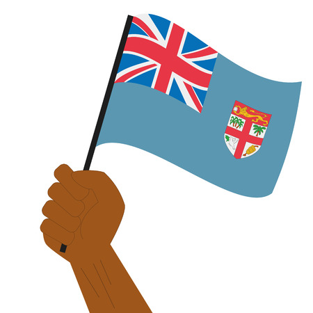 Hand holding and raising the national flag of Fijiのイラスト素材